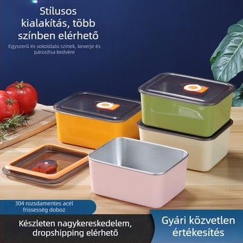 304 rozsdamentes acél frissentartó doboz, négyzet alakú, 501–800 ml, mikrohullámú sütőben használható.