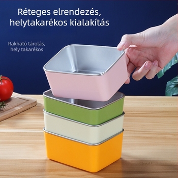 304 rozsdamentes acél frissentartó doboz, négyzet alakú, 501–800 ml, mikrohullámú sütőben használható.