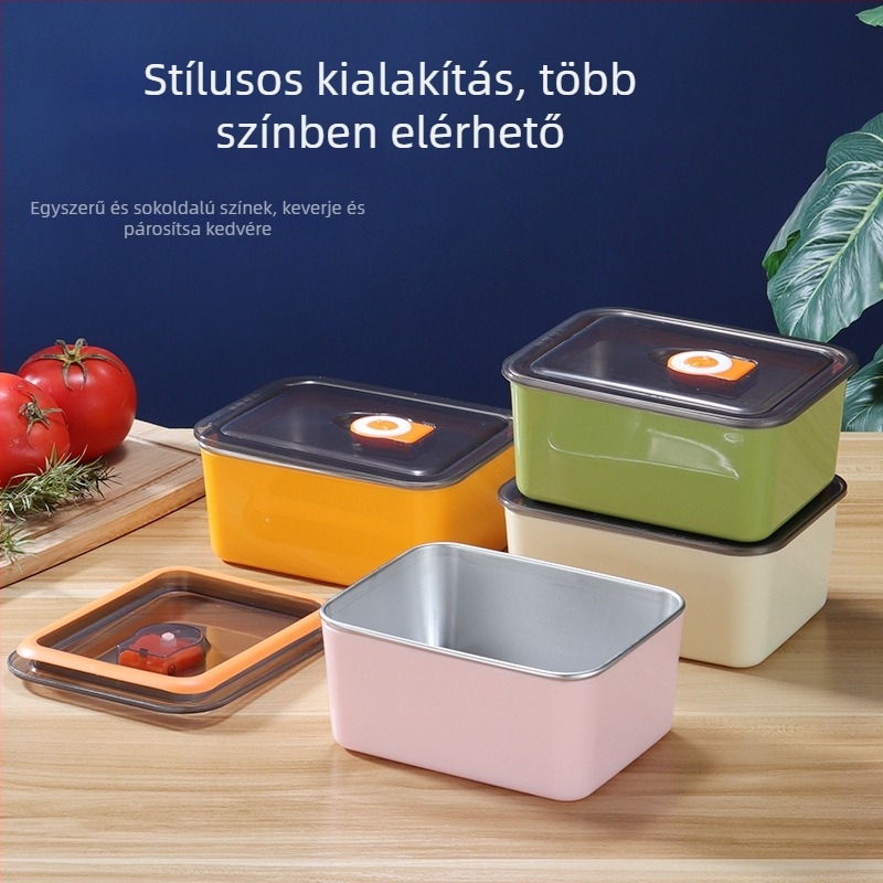 304 rozsdamentes acél frissentartó doboz, négyzet alakú, 501–800 ml, mikrohullámú sütőben használható.