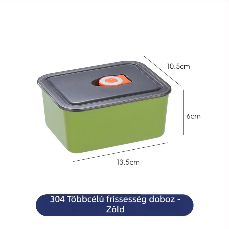 304 rozsdamentes acél frissentartó doboz, négyzet alakú, 501–800 ml, mikrohullámú sütőben használható.