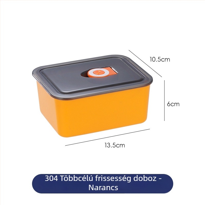 304 rozsdamentes acél frissentartó doboz, négyzet alakú, 501–800 ml, mikrohullámú sütőben használható.