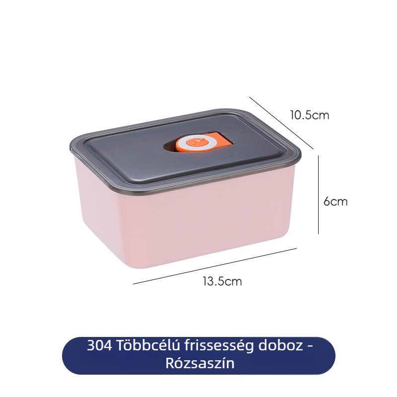 304 rozsdamentes acél frissentartó doboz, négyzet alakú, 501–800 ml, mikrohullámú sütőben használható.