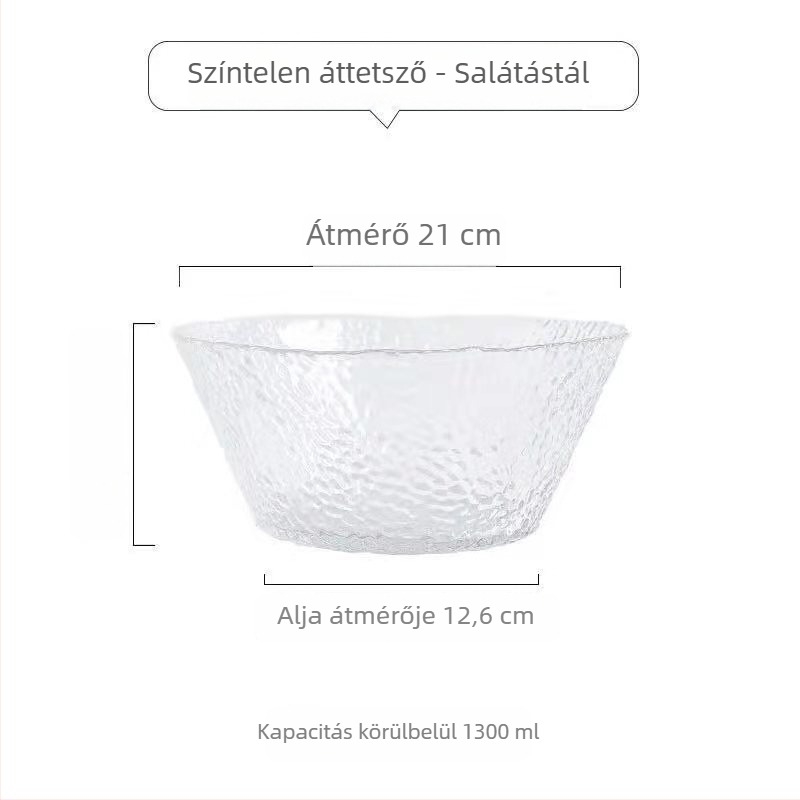 Kalapács mintás üveg salátás tál – kerek, egyszerű üveg, modern minimalista stílus