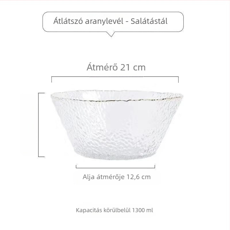 Kalapács mintás üveg salátás tál – kerek, egyszerű üveg, modern minimalista stílus