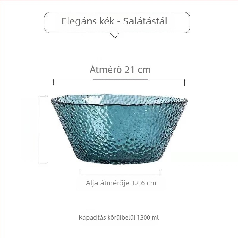 Kalapács mintás üveg salátás tál – kerek, egyszerű üveg, modern minimalista stílus