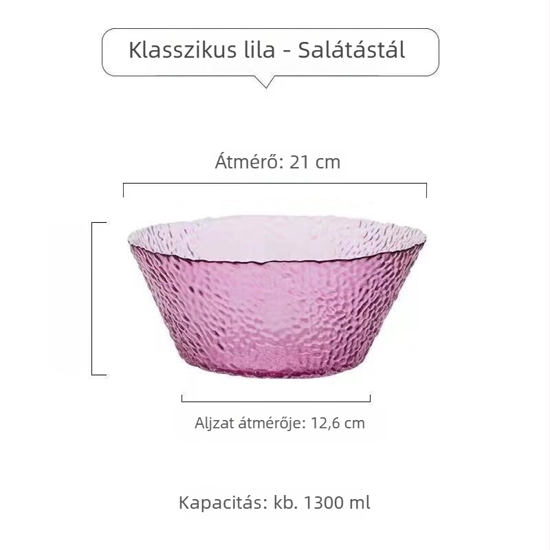 Kalapács mintás üveg salátás tál – kerek, egyszerű üveg, modern minimalista stílus