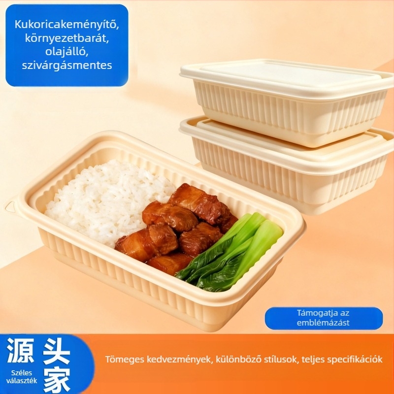 Biodegradálható egyszer használatos téglalap alakú ebédes doboz kukoricaszármazék alapján, élelmiszer-minőségű, otthoni és kereskedelmi használatra