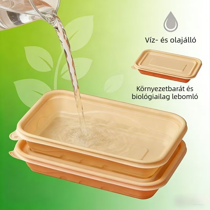 Biodegradálható egyszer használatos téglalap alakú ebédes doboz kukoricaszármazék alapján, élelmiszer-minőségű, otthoni és kereskedelmi használatra