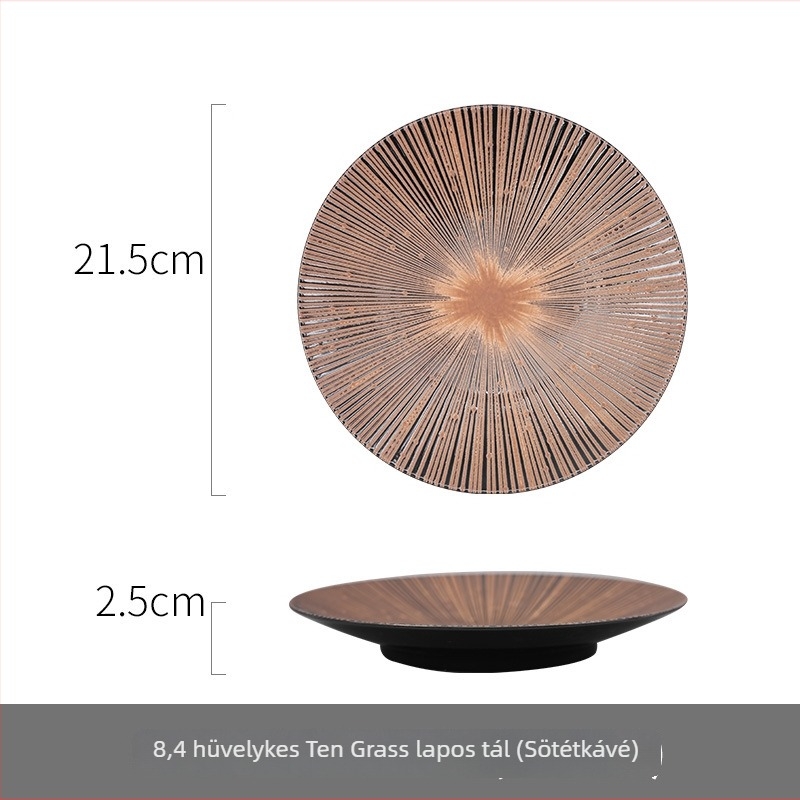 Kör alakú porcelán tálalólemez japán stílusban, aláglazúrozott felülettel, egyszínű minta, mikrohullámú sütőben használható
