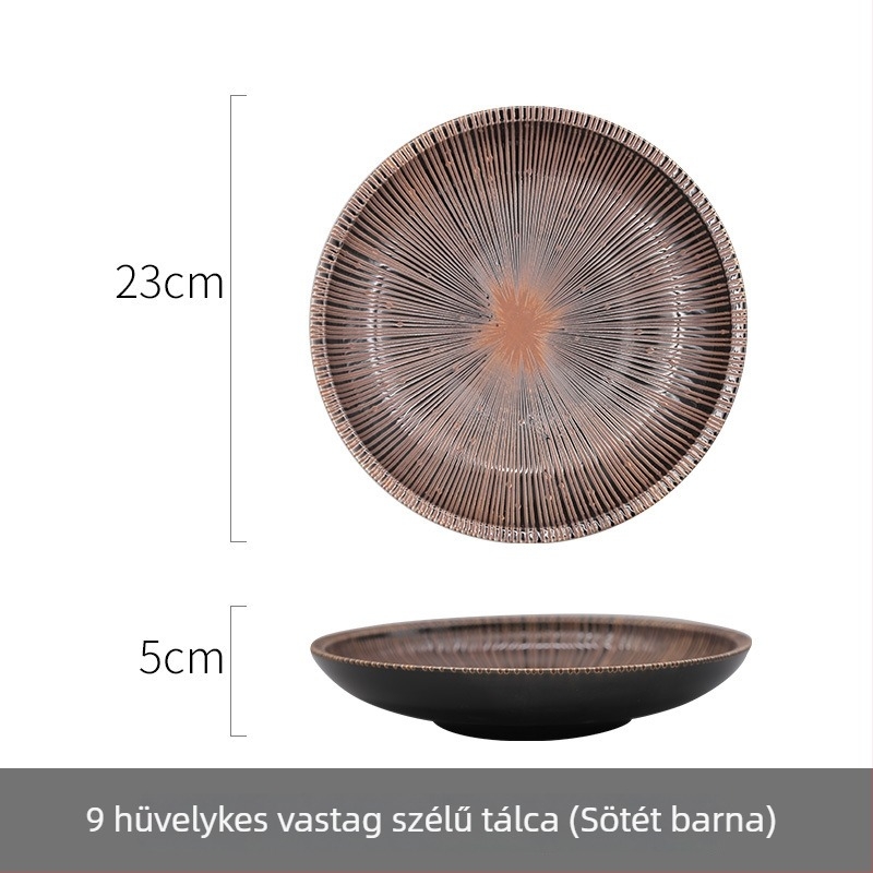 Kör alakú porcelán tálalólemez japán stílusban, aláglazúrozott felülettel, egyszínű minta, mikrohullámú sütőben használható