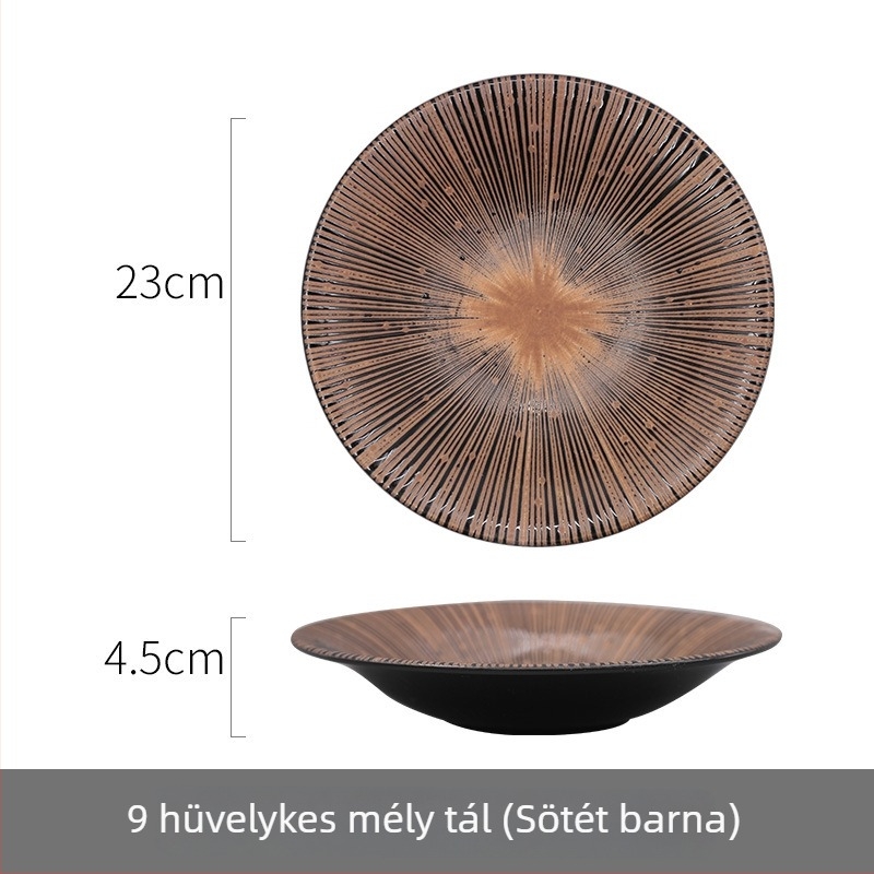Kör alakú porcelán tálalólemez japán stílusban, aláglazúrozott felülettel, egyszínű minta, mikrohullámú sütőben használható