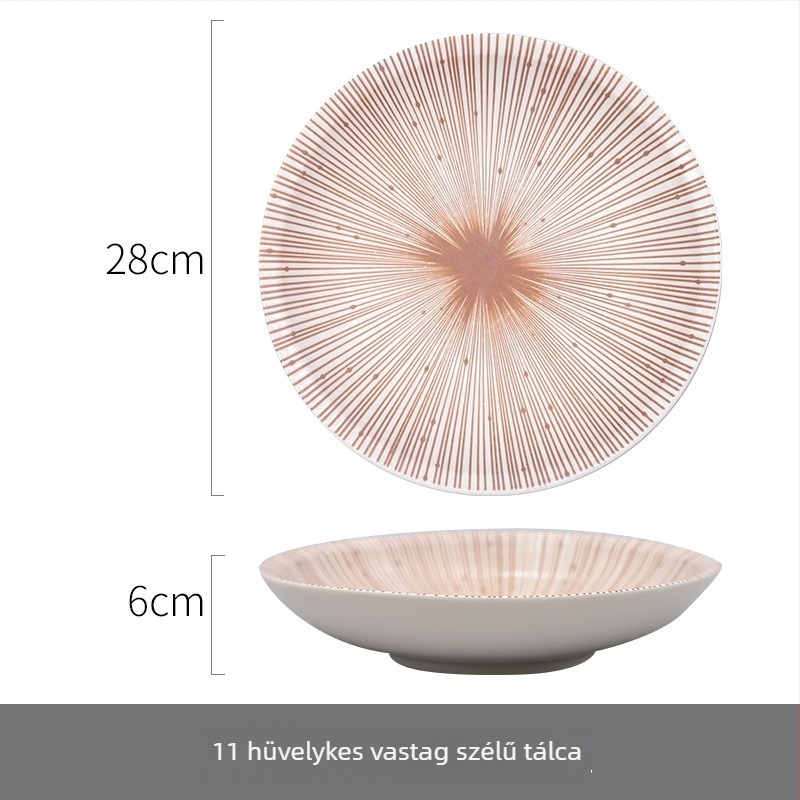 Kör alakú porcelán tálalólemez japán stílusban, aláglazúrozott felülettel, egyszínű minta, mikrohullámú sütőben használható