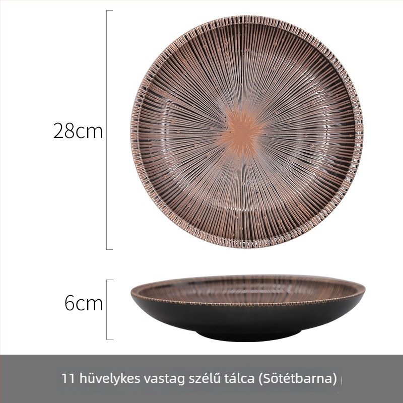 Kör alakú porcelán tálalólemez japán stílusban, aláglazúrozott felülettel, egyszínű minta, mikrohullámú sütőben használható