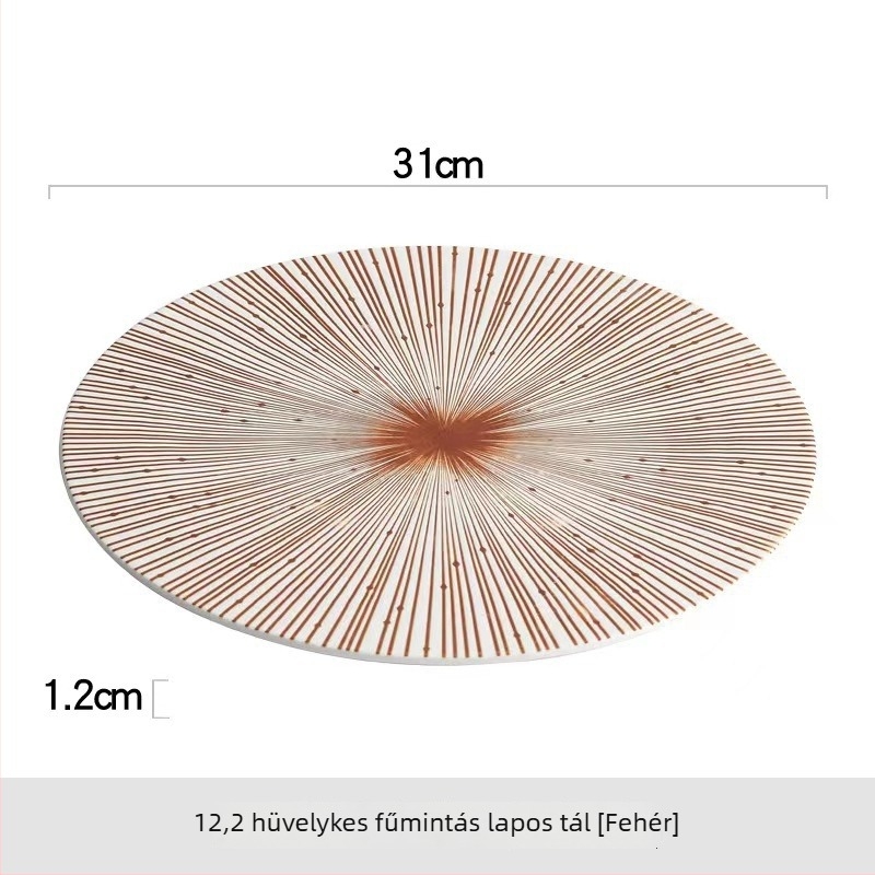 Kör alakú porcelán tálalólemez japán stílusban, aláglazúrozott felülettel, egyszínű minta, mikrohullámú sütőben használható