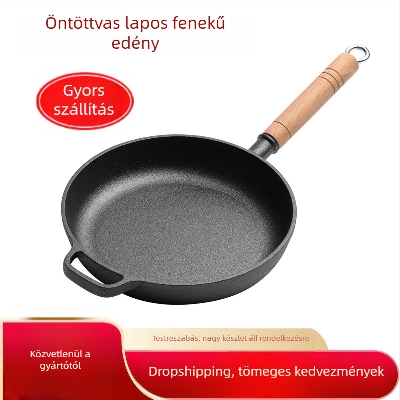 Öntöttvas lapos aljú serpenyő bevonat nélkül, ideális steak és palacsinta sütésére, gáztűzhelyhez, klasszikus palacsinta serpenyő