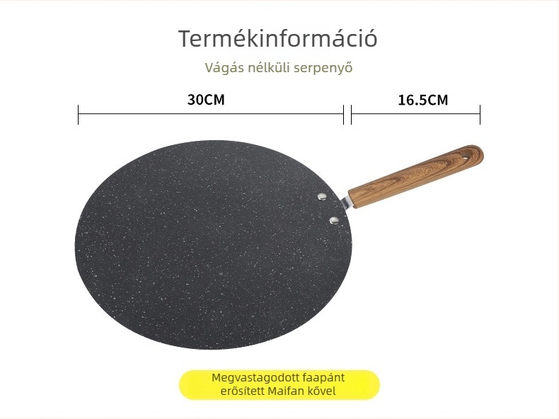 Tapadásmentes palacsintasütő gázsütőhöz, kovácsoltvasból, sík aljjal