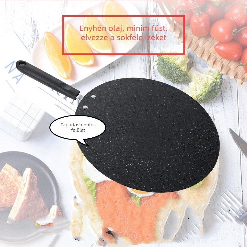 Tapadásmentes palacsintasütő gázsütőhöz, kovácsoltvasból, sík aljjal