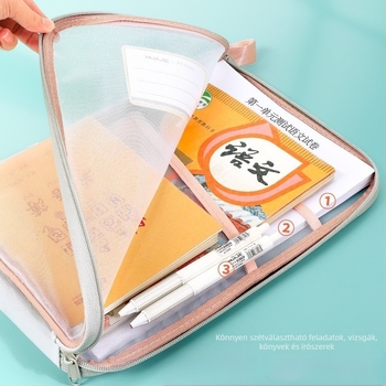 Small barley nylon háló dokumentumtáska, dupla rétegű, cipzáras, téglalap alakú