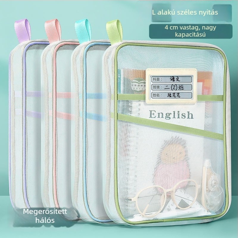 Small barley nylon háló dokumentumtáska, dupla rétegű, cipzáras, téglalap alakú