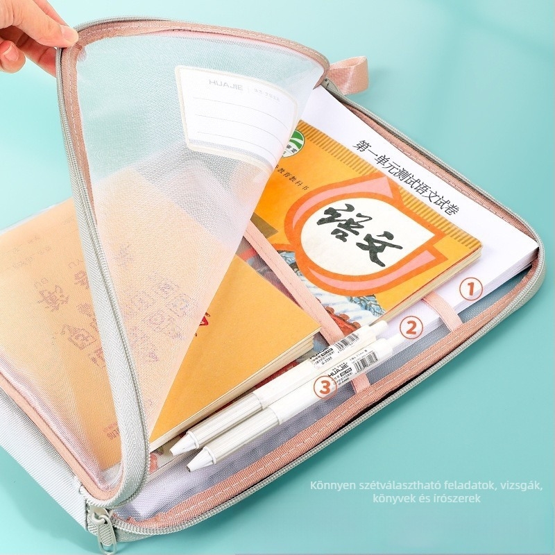 Small barley nylon háló dokumentumtáska, dupla rétegű, cipzáras, téglalap alakú