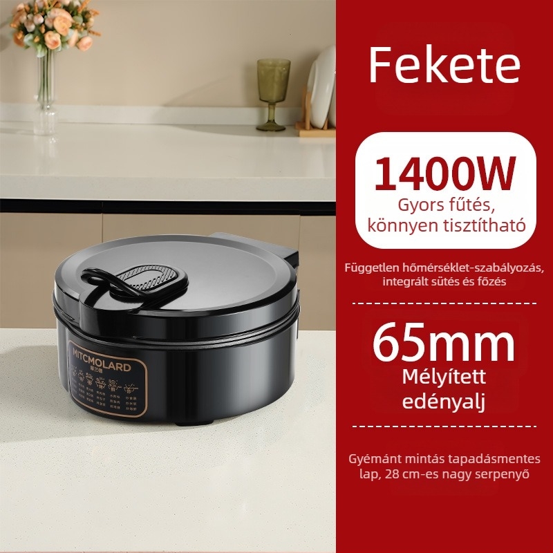 Morland titánium elektromos serpenyő kettős oldalú állandó hőmérsékletű fűtéssel, nagy mély kialakítású serpenyő reggelire palacsintákhoz