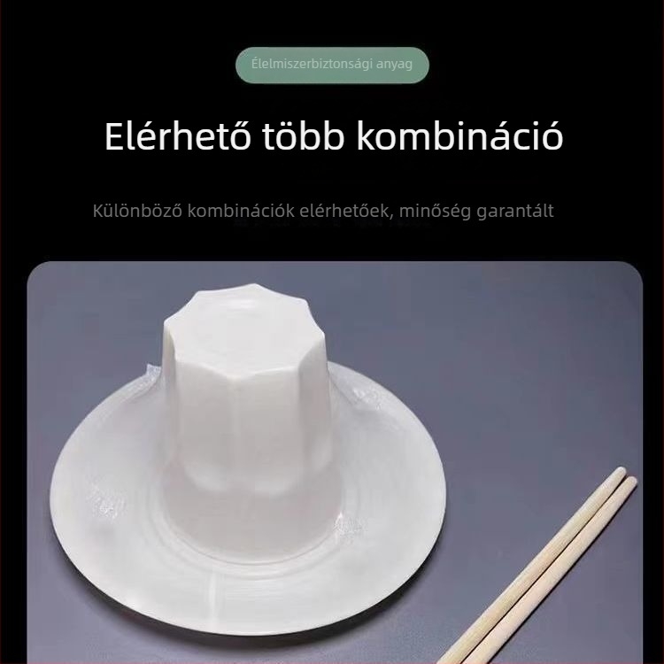 Egyszer használatos étkezési készlet – négy darabos: tálak és evőpálcikák – műanyag, nem lebomló, élelmiszer-biztonsági minőség