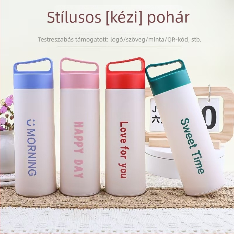 Üvegkezes pohár műanyag burkolattal, autóhoz és kultúrál használathoz; dupla falú, szivárgásmentes, fedél, logó nyomtatás (dupla fal; szivárgásmentes; fedél; logó nyomtatás)