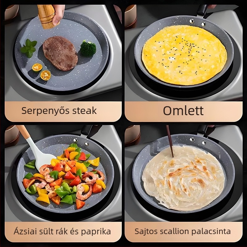 Omlett serpenyő vasból és tapadásmentes bevonattal, gáz- és indukciós tűzhelyhez kompatibilis, súly 600 g