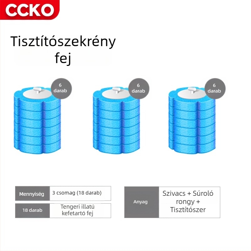 CCKO falra szerelhető egyszer használatos WC-kefe, cserélhető fejjel, műanyagból, modern minimál dizájn.