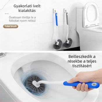 WC-kefe hosszú nyéllel, puha sörtékkel, falra szerelhető, műanyag