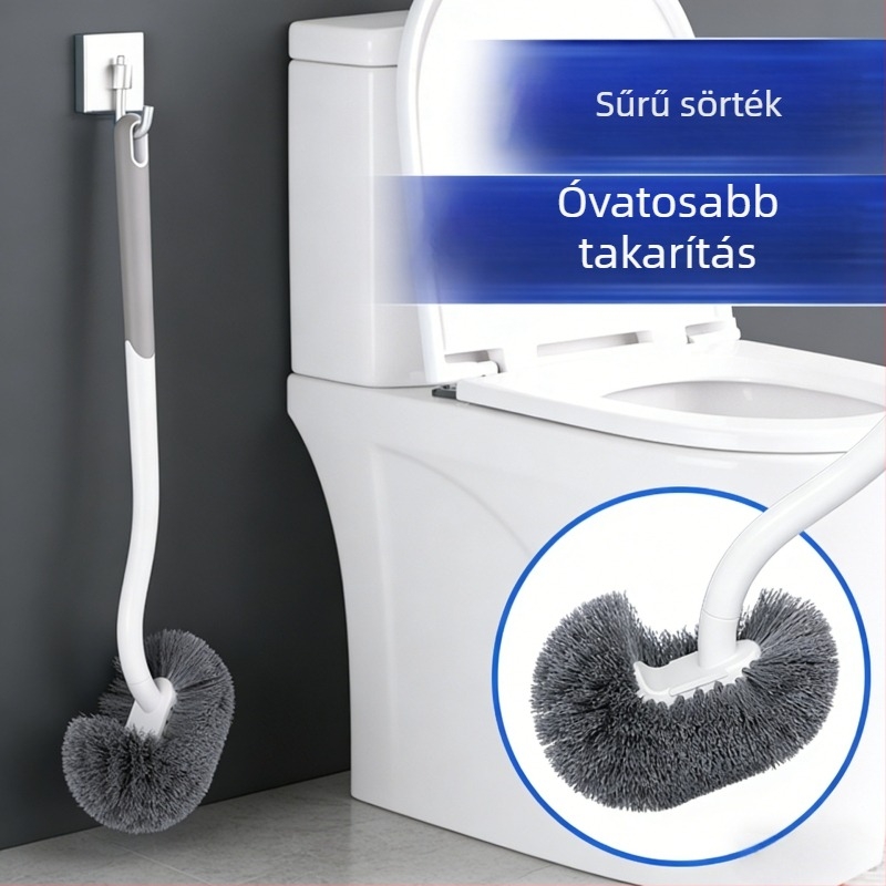 WC-kefe hosszú nyéllel, puha sörtékkel, falra szerelhető, műanyag