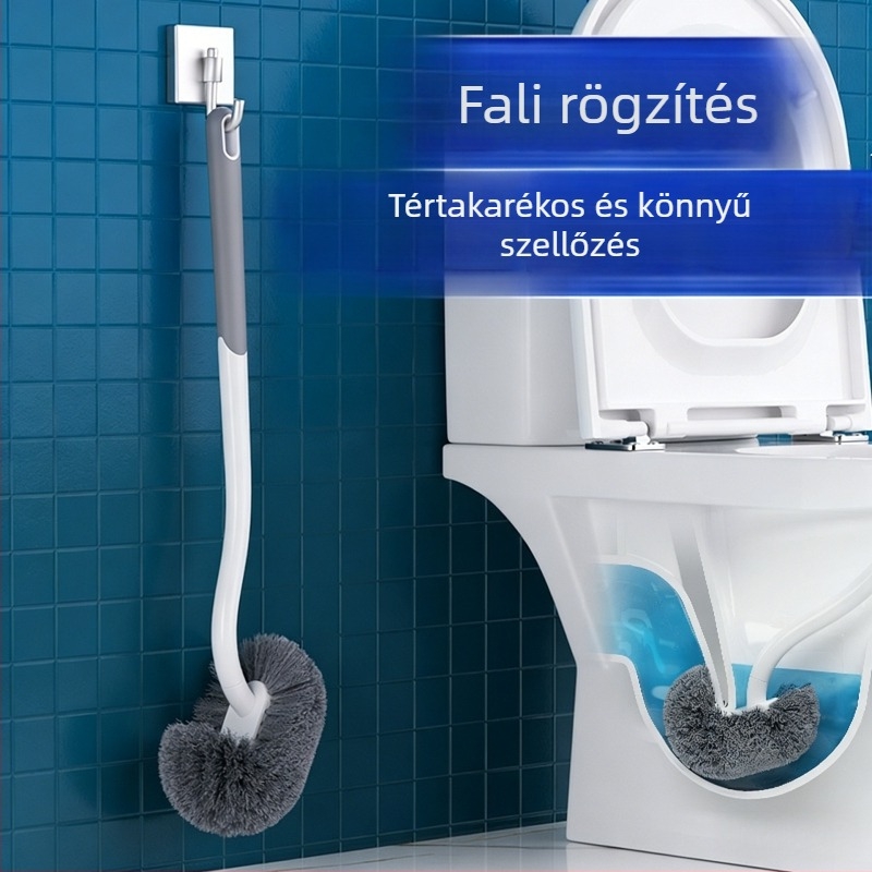 WC-kefe hosszú nyéllel, puha sörtékkel, falra szerelhető, műanyag
