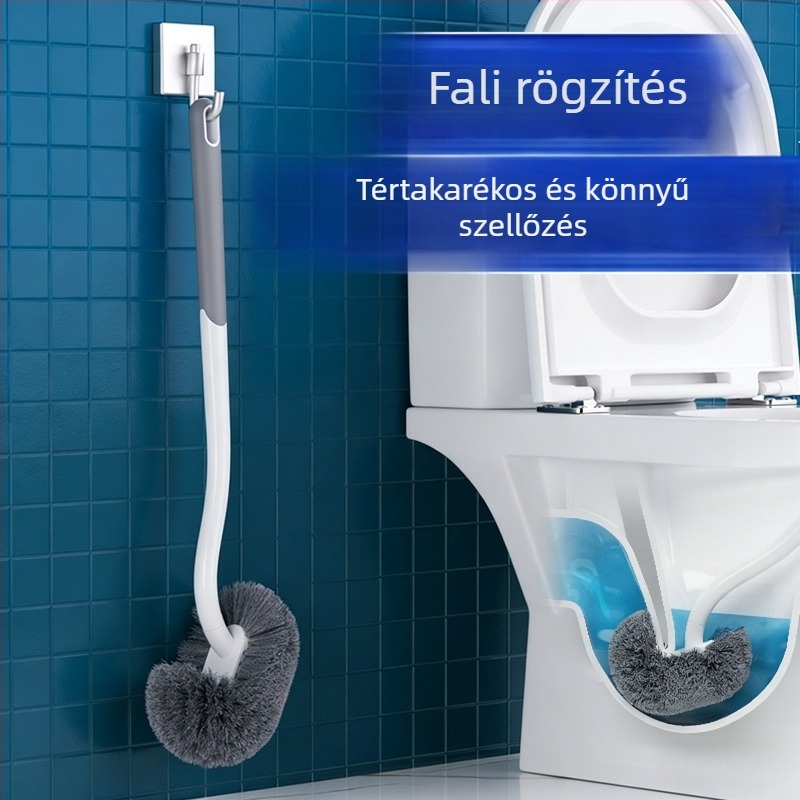 WC-kefe hosszú nyéllel, puha sörtékkel, falra szerelhető, műanyag