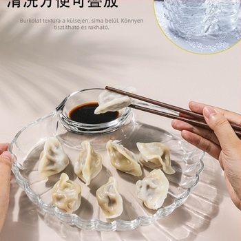Gyoza tál ecetkészlettel, üveg gyoza tál szeparált kagyló dizájnnal, kreatív gyümölcstál (Forma: szektor; Anyag: selyem virág; Mikrohullámú sütő: nem használható)