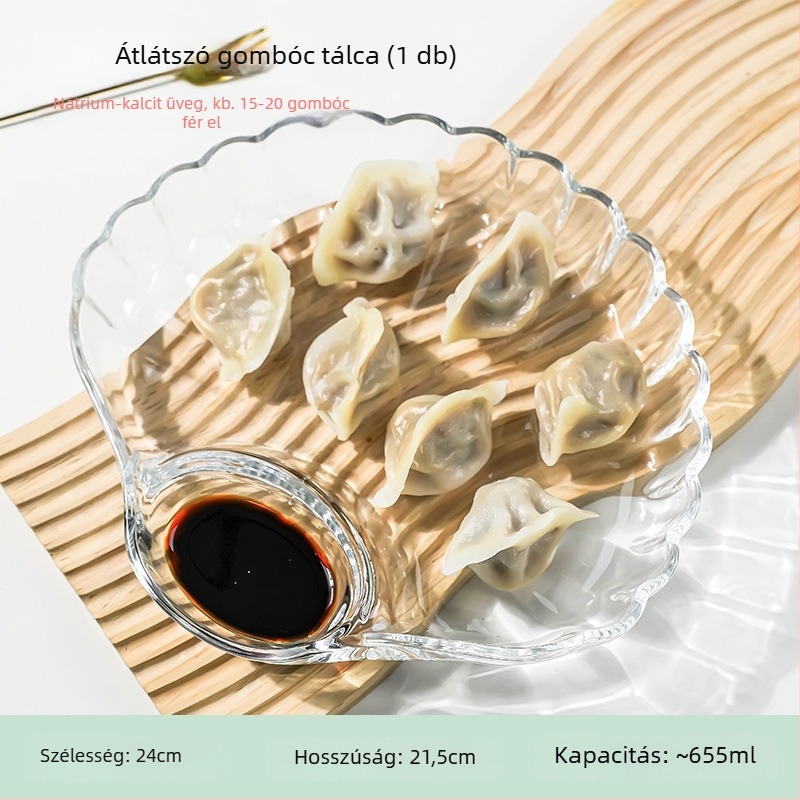 Gyoza tál ecetkészlettel, üveg gyoza tál szeparált kagyló dizájnnal, kreatív gyümölcstál (Forma: szektor; Anyag: selyem virág; Mikrohullámú sütő: nem használható)