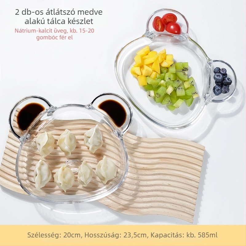 Gyoza tál ecetkészlettel, üveg gyoza tál szeparált kagyló dizájnnal, kreatív gyümölcstál (Forma: szektor; Anyag: selyem virág; Mikrohullámú sütő: nem használható)