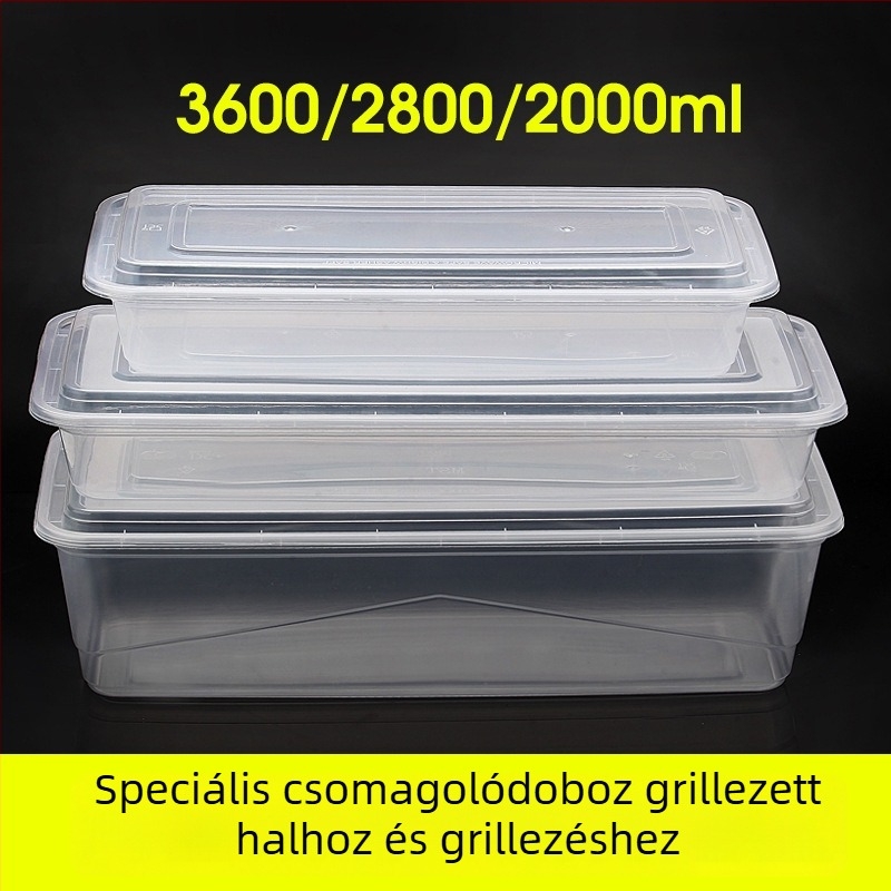 2000/2800/3600/4000 téglalap alakú ebédes doboz grillezett halhoz és nyársakhoz – egyszer használatos, mikrohullámú sütőben használható
