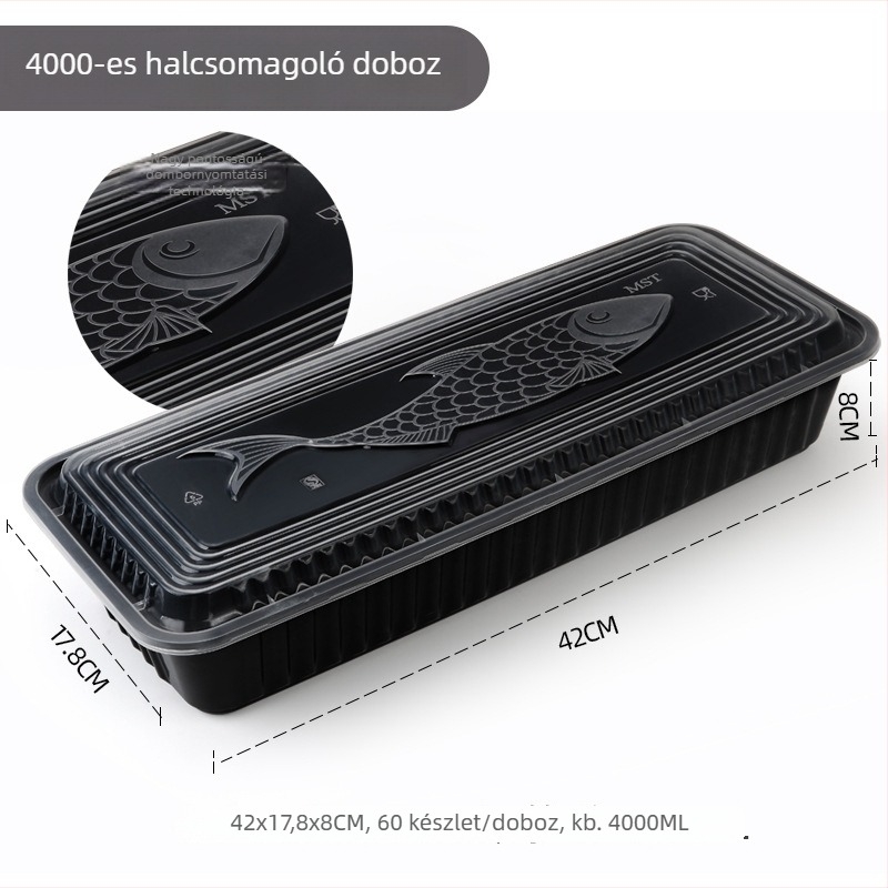 2000/2800/3600/4000 téglalap alakú ebédes doboz grillezett halhoz és nyársakhoz – egyszer használatos, mikrohullámú sütőben használható
