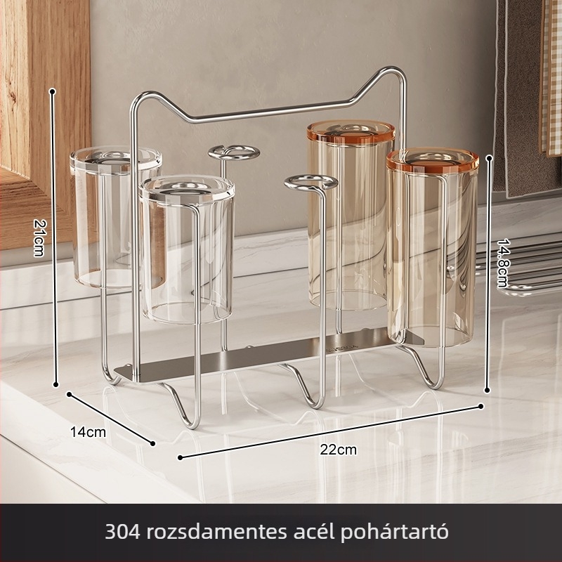 Rozsdamentes acél pohártartó, asztali rögzítés, egy réteg, konyhai tárolás