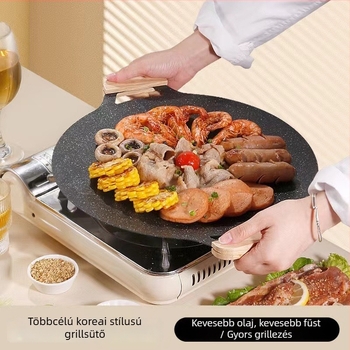 Kerek vas grilllemez hordozható indukciós főzőkhöz, koreai stílus, tapadásmentes, könnyen tisztítható