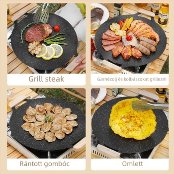 Kerek vas grilllemez hordozható indukciós főzőkhöz, koreai stílus, tapadásmentes, könnyen tisztítható