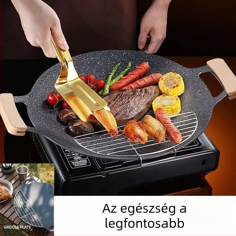Kerek vas grilllemez hordozható indukciós főzőkhöz, koreai stílus, tapadásmentes, könnyen tisztítható