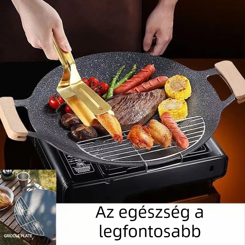Kerek vas grilllemez hordozható indukciós főzőkhöz, koreai stílus, tapadásmentes, könnyen tisztítható