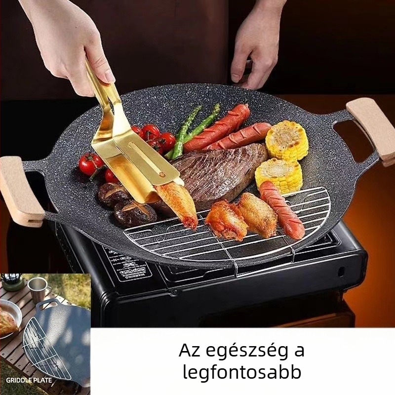 Kerek vas grilllemez hordozható indukciós főzőkhöz, koreai stílus, tapadásmentes, könnyen tisztítható