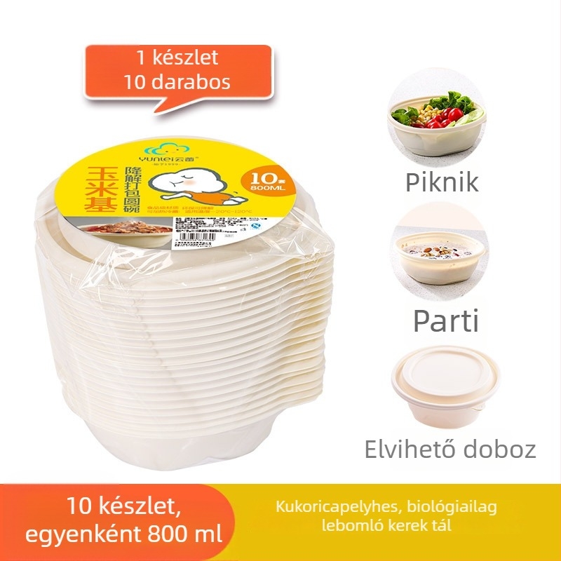 Yunlei biológiailag lebomló ebédes tálak, egyszer használatos kukorica keményítő alapú, négyzetes és kerek fedős tálak, vastagított kivitel, háztartási használatra