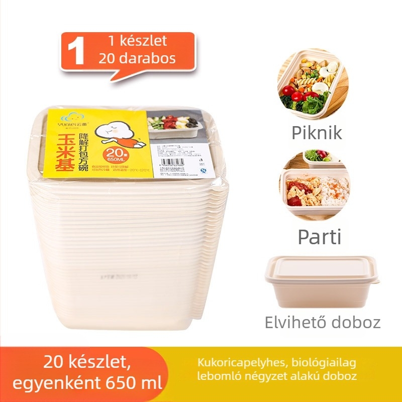Yunlei biológiailag lebomló ebédes tálak, egyszer használatos kukorica keményítő alapú, négyzetes és kerek fedős tálak, vastagított kivitel, háztartási használatra