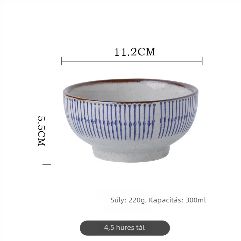 Rizses tál, japán stílusú vintage étkészlet, porcelán, kézzel rajzolt csíkok, kerek alakú, mikrohullámú sütőben melegíthető (Porcelán; Kézzel rajzolt csíkok; Kerek alak; Mikrohullámú sütőhöz; Japán stílus vintage)