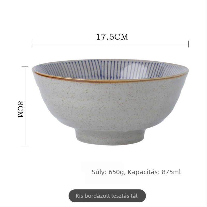 Rizses tál, japán stílusú vintage étkészlet, porcelán, kézzel rajzolt csíkok, kerek alakú, mikrohullámú sütőben melegíthető (Porcelán; Kézzel rajzolt csíkok; Kerek alak; Mikrohullámú sütőhöz; Japán stílus vintage)