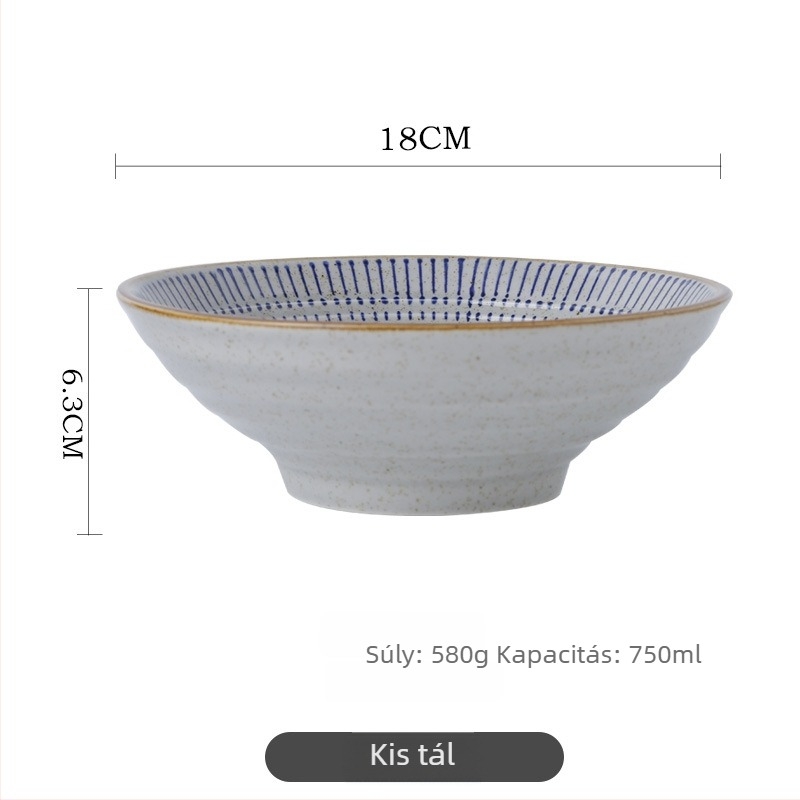 Rizses tál, japán stílusú vintage étkészlet, porcelán, kézzel rajzolt csíkok, kerek alakú, mikrohullámú sütőben melegíthető (Porcelán; Kézzel rajzolt csíkok; Kerek alak; Mikrohullámú sütőhöz; Japán stílus vintage)