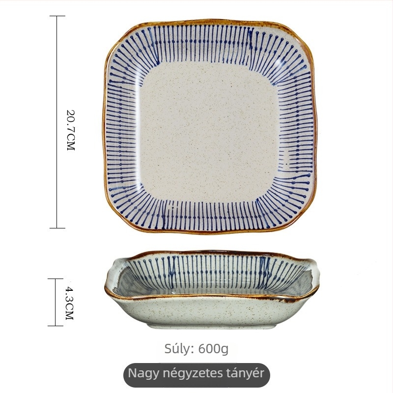 Rizses tál, japán stílusú vintage étkészlet, porcelán, kézzel rajzolt csíkok, kerek alakú, mikrohullámú sütőben melegíthető (Porcelán; Kézzel rajzolt csíkok; Kerek alak; Mikrohullámú sütőhöz; Japán stílus vintage)